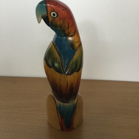 Two hand painted parrot figurines 8" & 4" tall wood and ceramic standing parrots - Picture 4 of 11